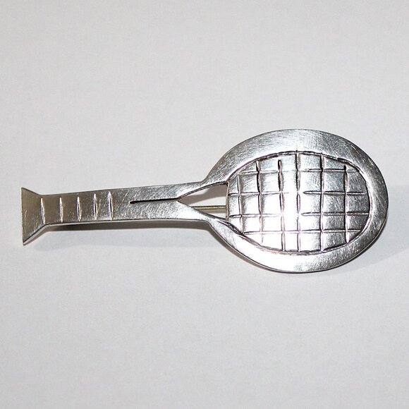 Taxco Jewelry - Vintage Sterling Silver Taxco Mexico Tennis Racquet Brooch 12 Grams